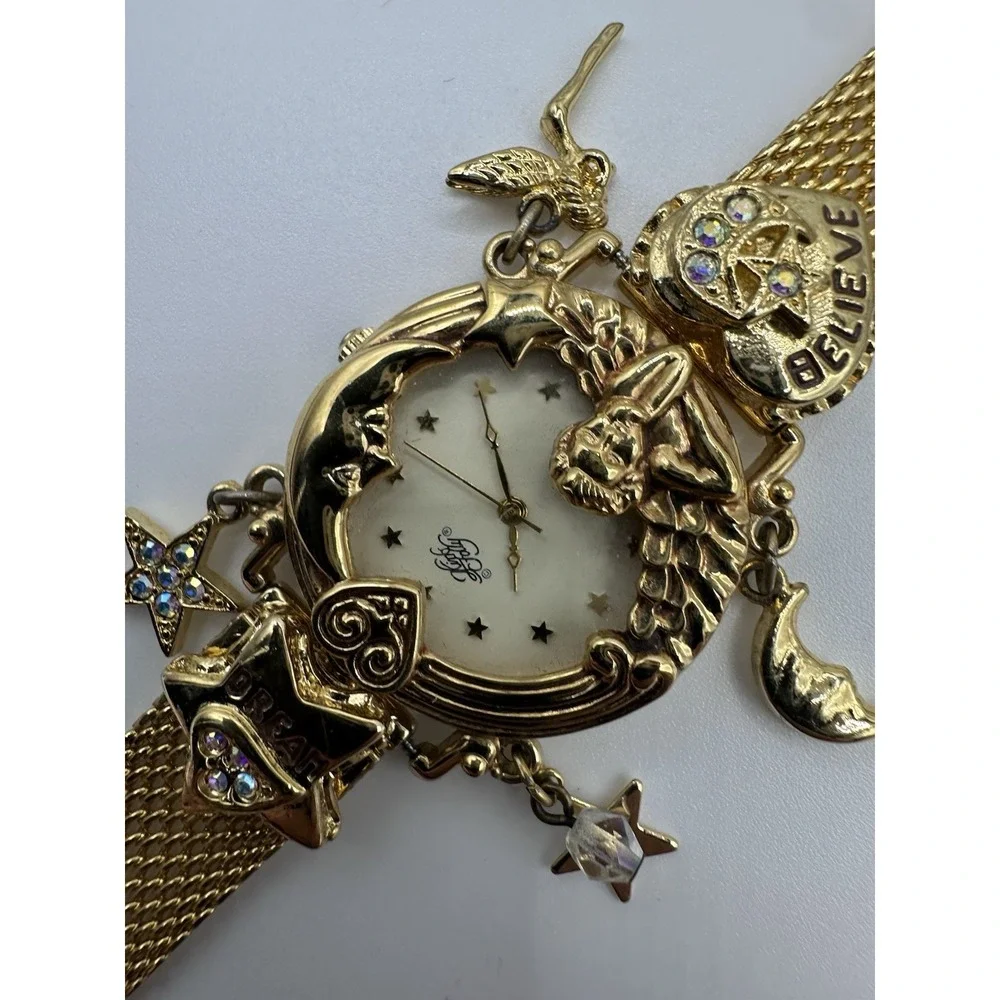Kirk’s Folly “Angel Time” Celestial Fairy Wristwatch Gold Tone 1994 Anniversary
